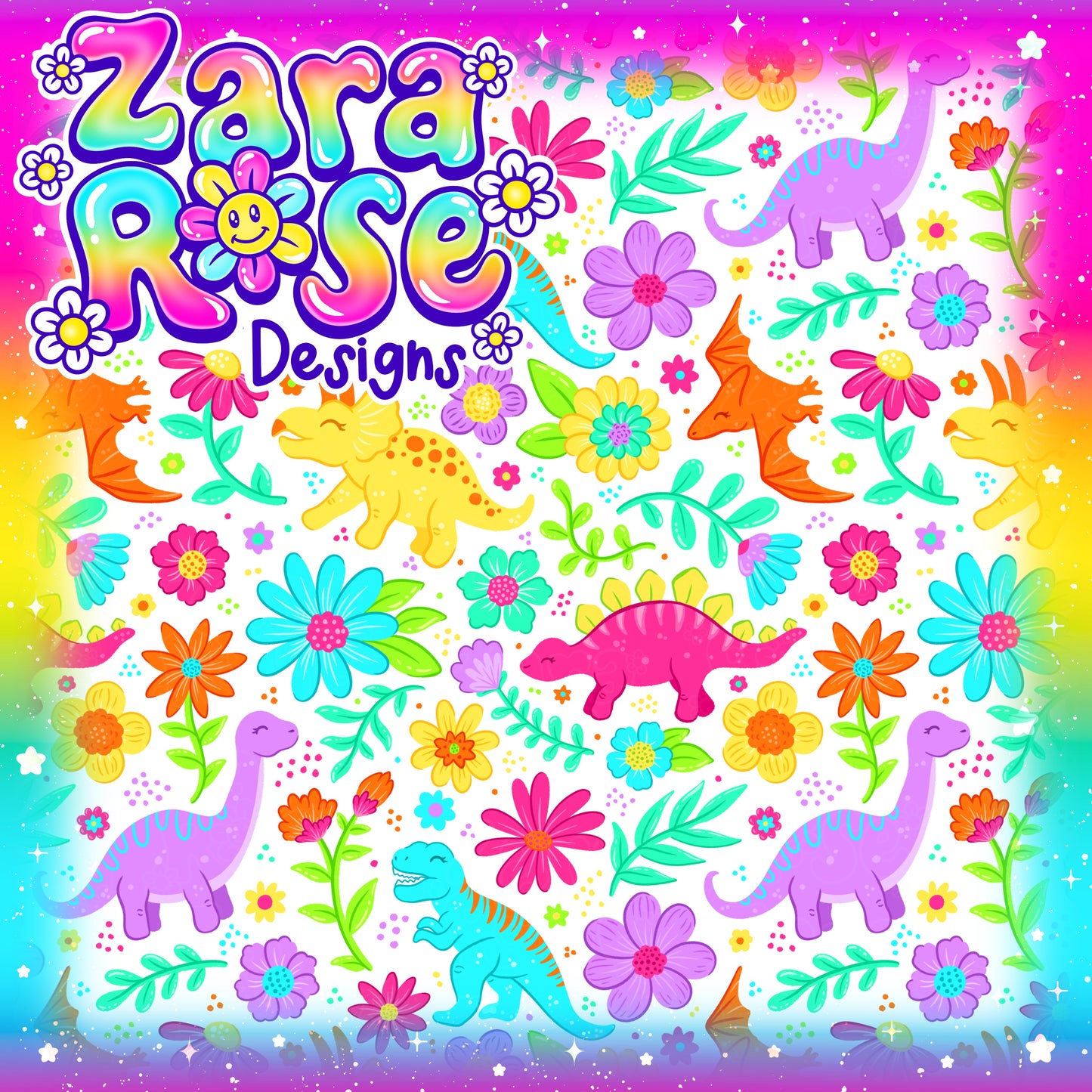 Neon Floral Dino’s