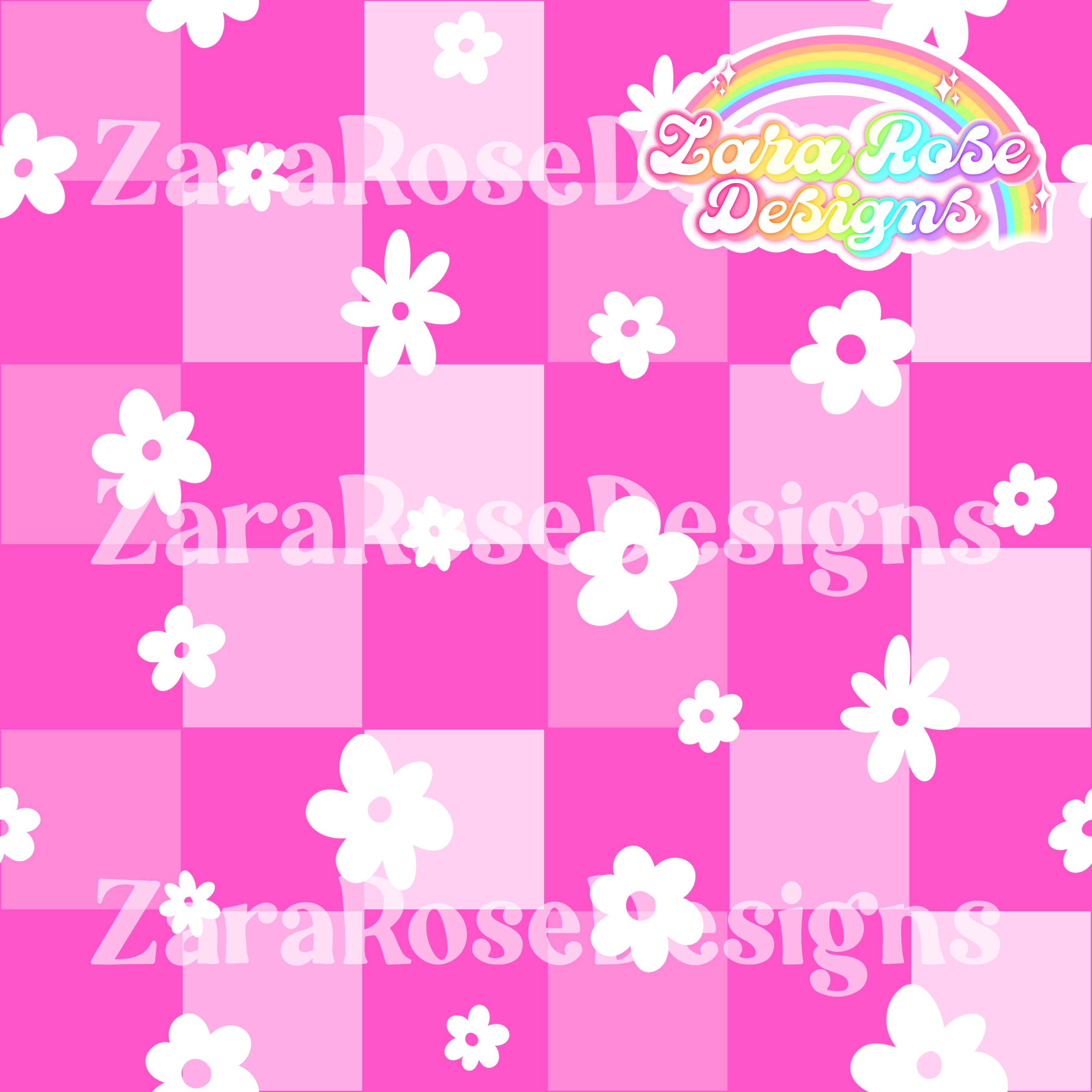 Pink Checker Flowers ZaraRoseDesigns pink-checker-flowers-zararosedesigns